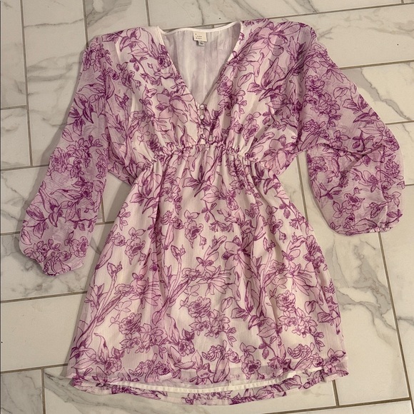 a new day Dresses & Skirts - Floral V-Neck Mini Dress in Lavender and White